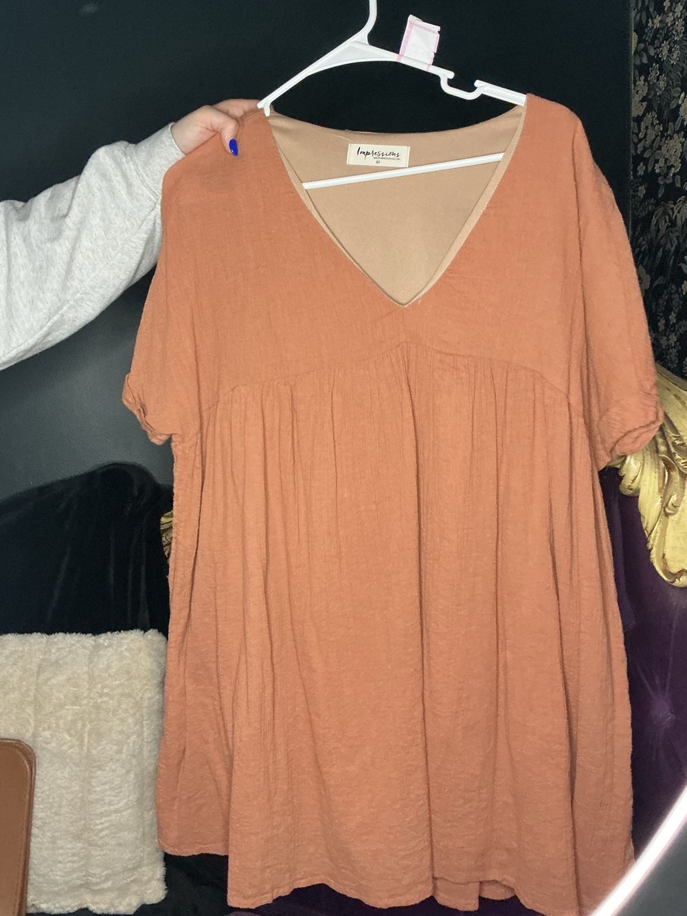 Impressions Rust Orange Short Sleeve V-Neck Babydoll Tunic